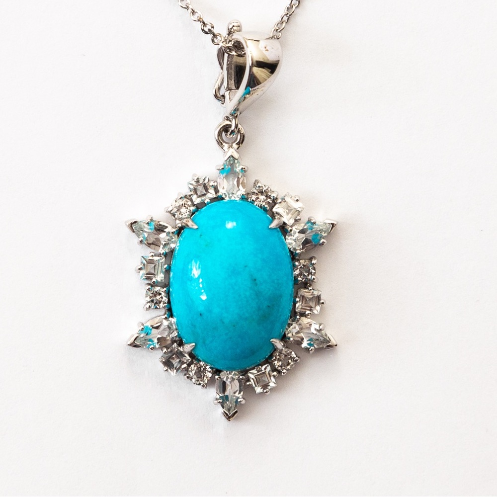 Turquoise & white topaz pendant necklace sterling silver Emily & Ashley